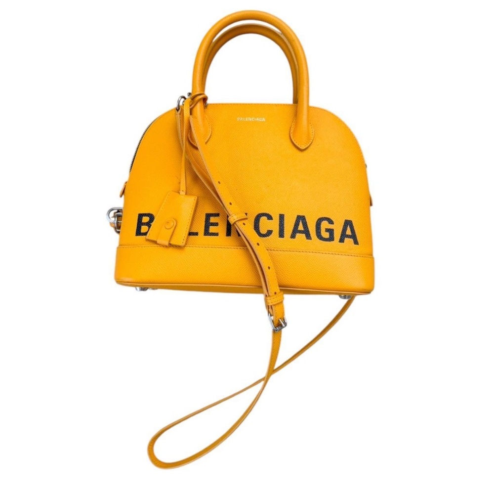 Signature Grained Calfskin Logo S Ville Top Handle Bag Yellow Black